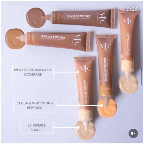 VIC L.A. Radiant Velvet Full Coverage Foundation C42 Light/Medium Tan Collagen - Picture 3 of 10